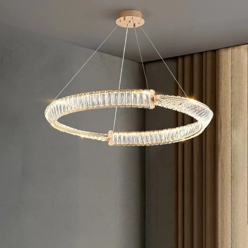 Modern Luxury K9 Crystal Pendant Light Ring Lustre Electroplating