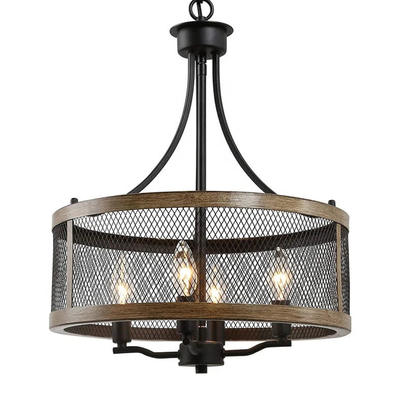 Modern Industrial Farmhouse Wood Grain Pendant Lamp American Retro E14