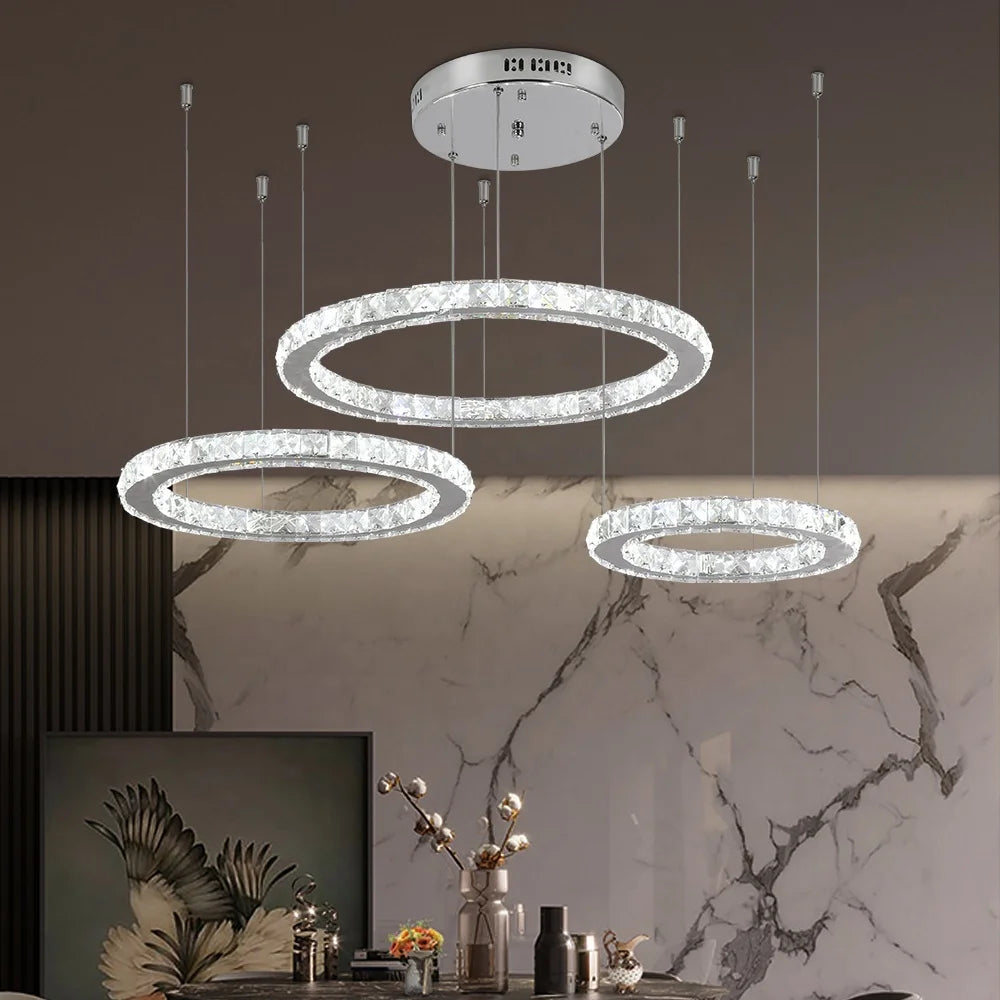 Modern Crystal Chandeliers 3 Rings LED Ceiling Lighting Fixture for