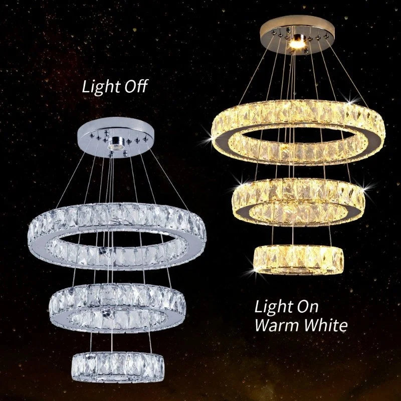 Crystal Warm Light 47W LED lamps Round Ring Modern Crystal Pendant