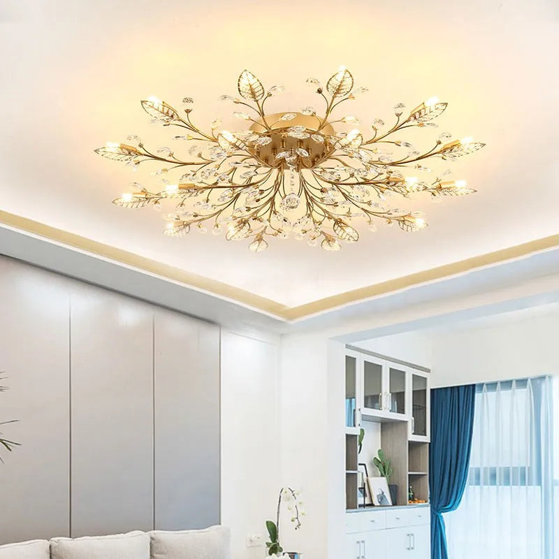 Modern LED Chandelier Lighting Decorative Flower Design Iron Crystal