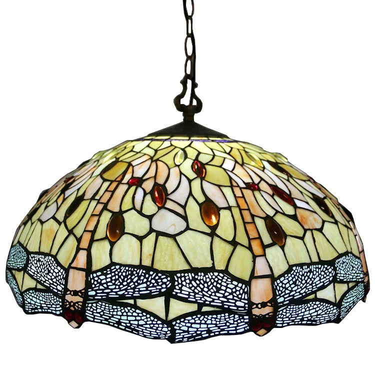 Tiffany-Style 3 Light Dragonfly Hanging Pendant Lamp with