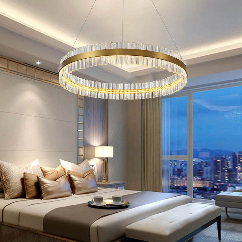 Luxury Modern Home Decorative Pendant Light Gold Round Crystal