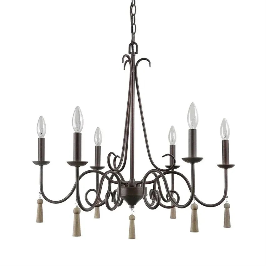 American Retro Chandelier 3/6 Heads Wrought Iron Candle Light Vintage