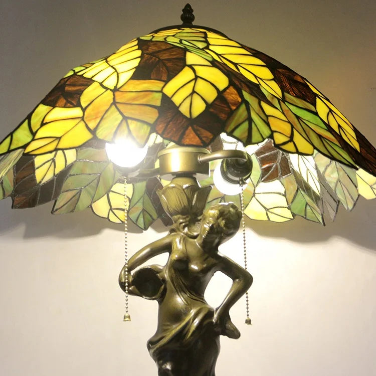 20Inch Tiffany Style Glass Sunrise Table Lamp Leaf Stained