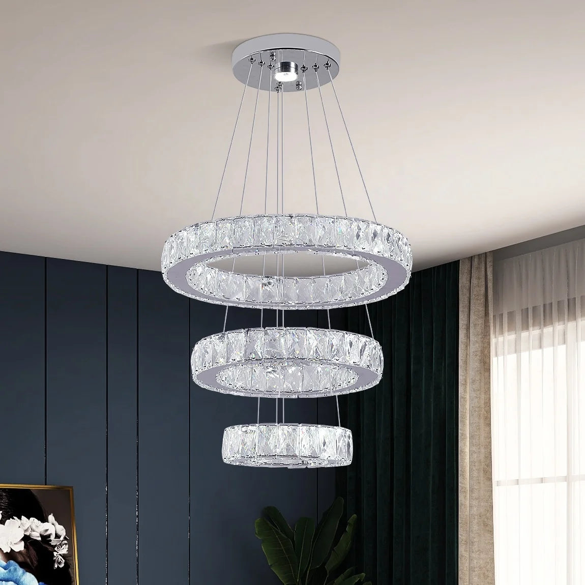 Large Crystal Cool Light 47W LED Lamps Modern Crystal Pendant