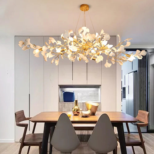 Modern Light Copper Ceramic Ginkgo Customizable Chandelier Luxury