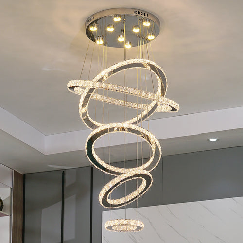 5 7 Ring DIY Modern Luxury K9 Villa Pendant Lighting Crystal Round