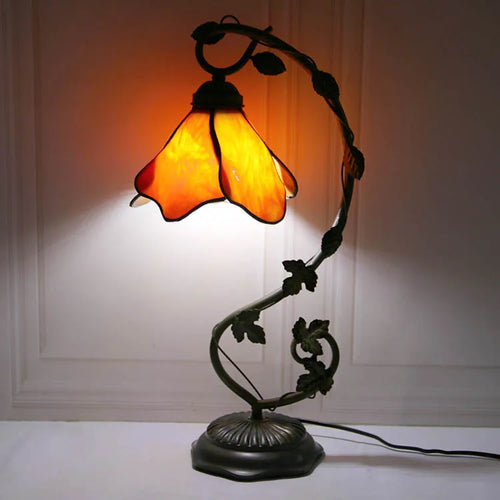 Stained Glass Reading Lamp Table Light Yellow Floral Shape