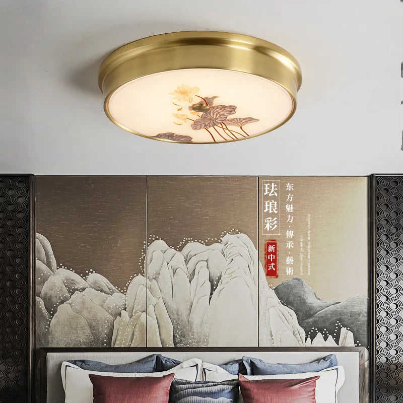 All copper ceiling lamp enamel modern bedroom study lamp Chinese style