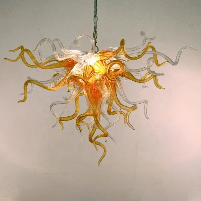 Modern Pendant Light High Hanging Amber Color Handmade Blown Glass