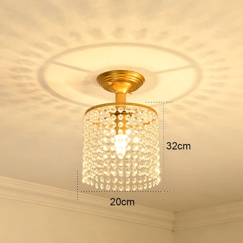 Modern Gold Crystal Small Round Ceiling Pendant Light Hanging Luxury