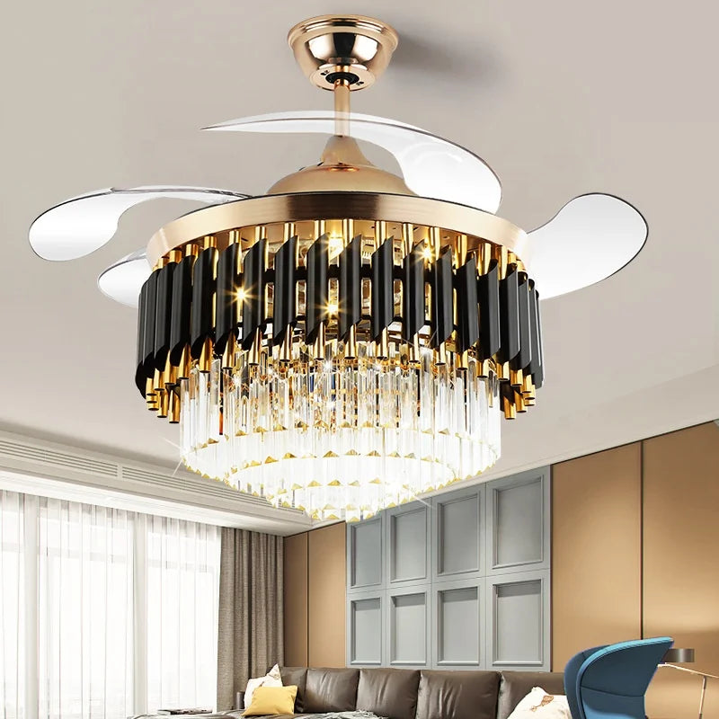 Indoor Modern LED Crystal Ceiling Fans 42inch Remote Control