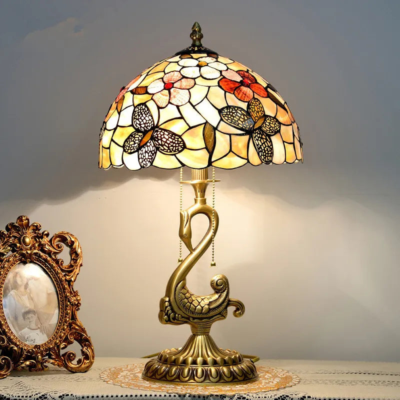 Copper Shell Table Lamp Tiffany Retro Pastoral Hotel Villa Living Room