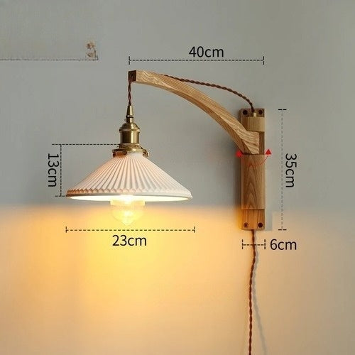 American Vintage Retro Telescopic Swing Arm Wall Lamp Ceramic Wood