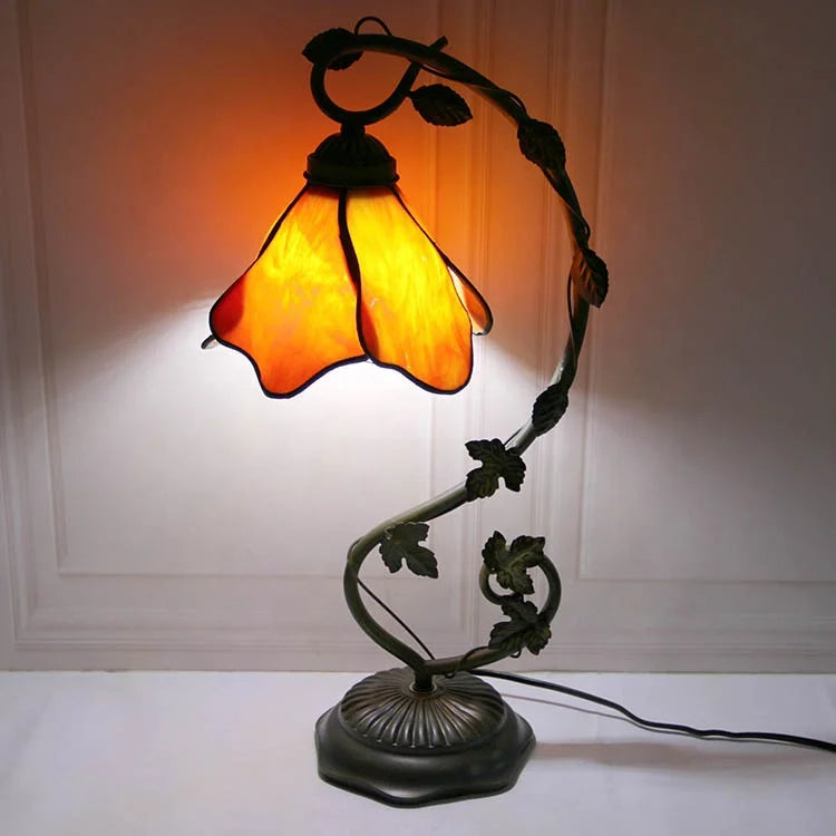 Stained Glass Reading Lamp Table Light Yellow Floral Shape