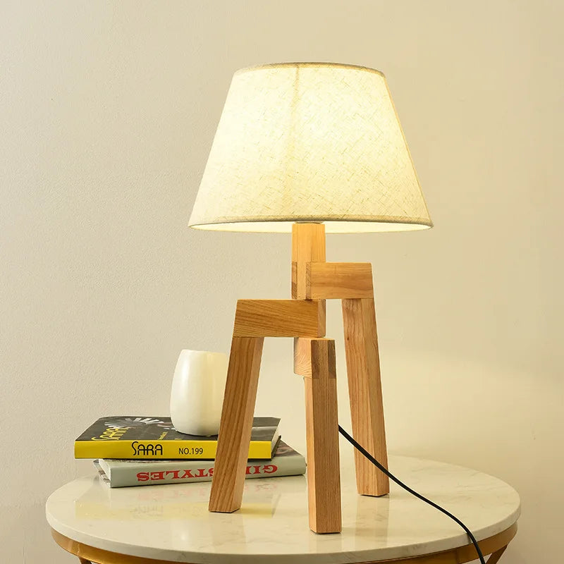 Min Sen Huang simple wooden study bedroom three legged table lamp bar