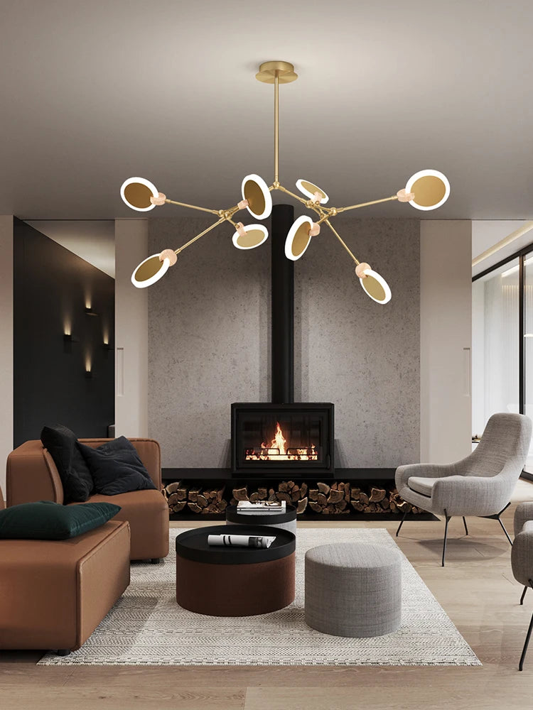 All copper wooden chandeliers post modern light luxury living room