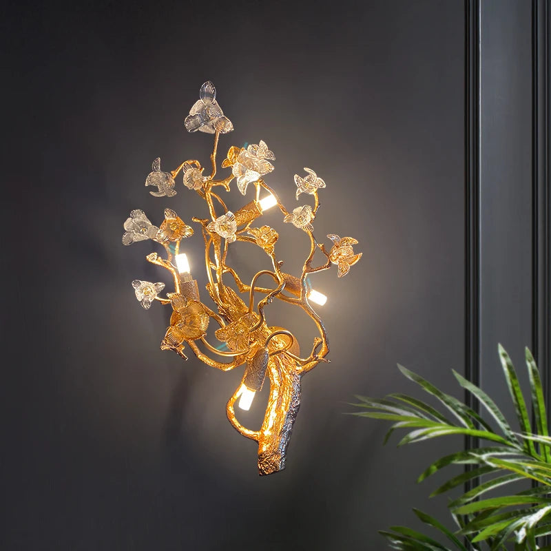 Postmodern all copper light luxury wall lamp living room villa