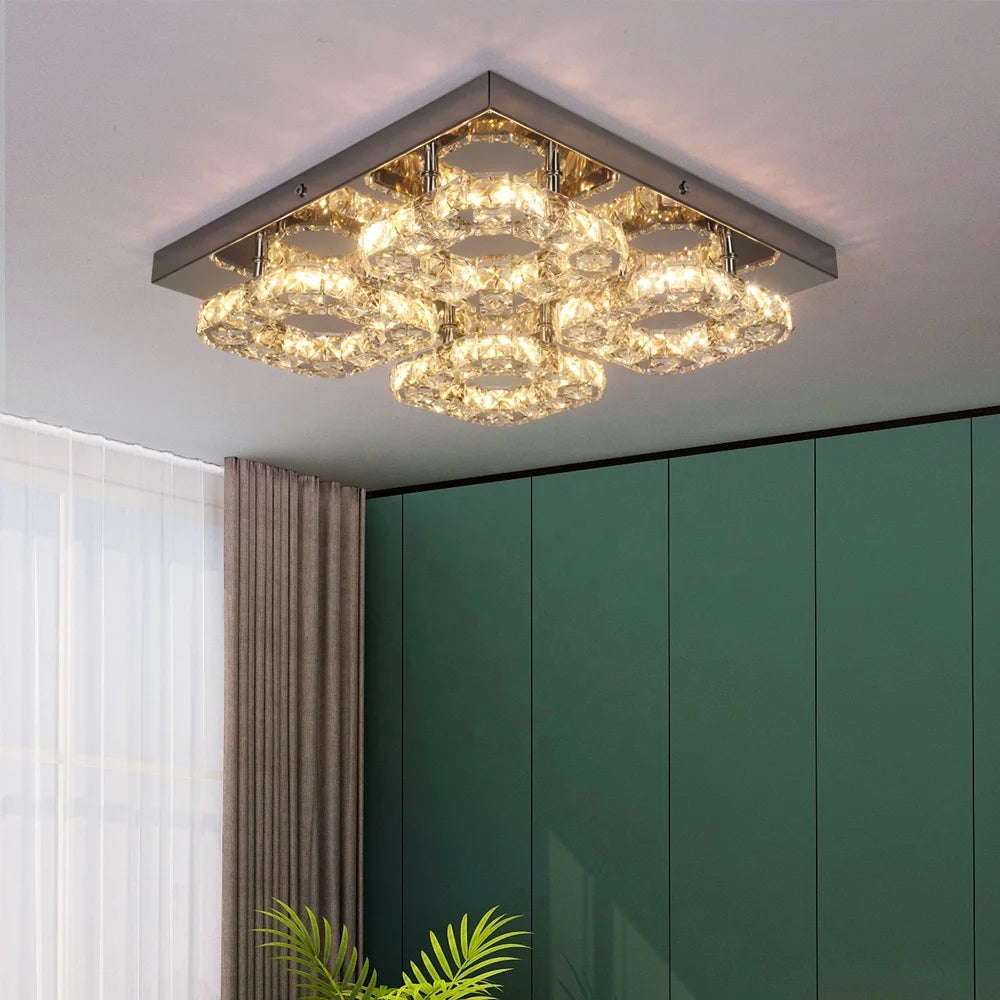 Square Crystal Flush Mount Ceiling Light Cool White and