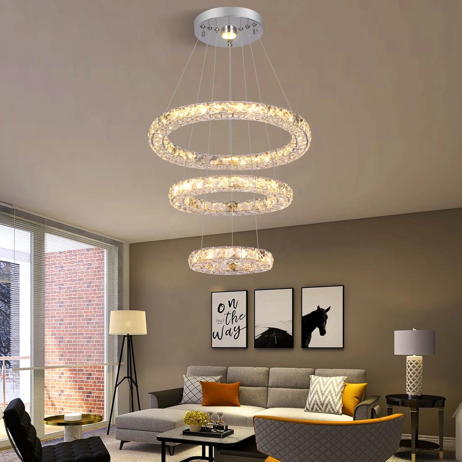 Changeable White Warm 3 Sides Crystal Halo Chandelier