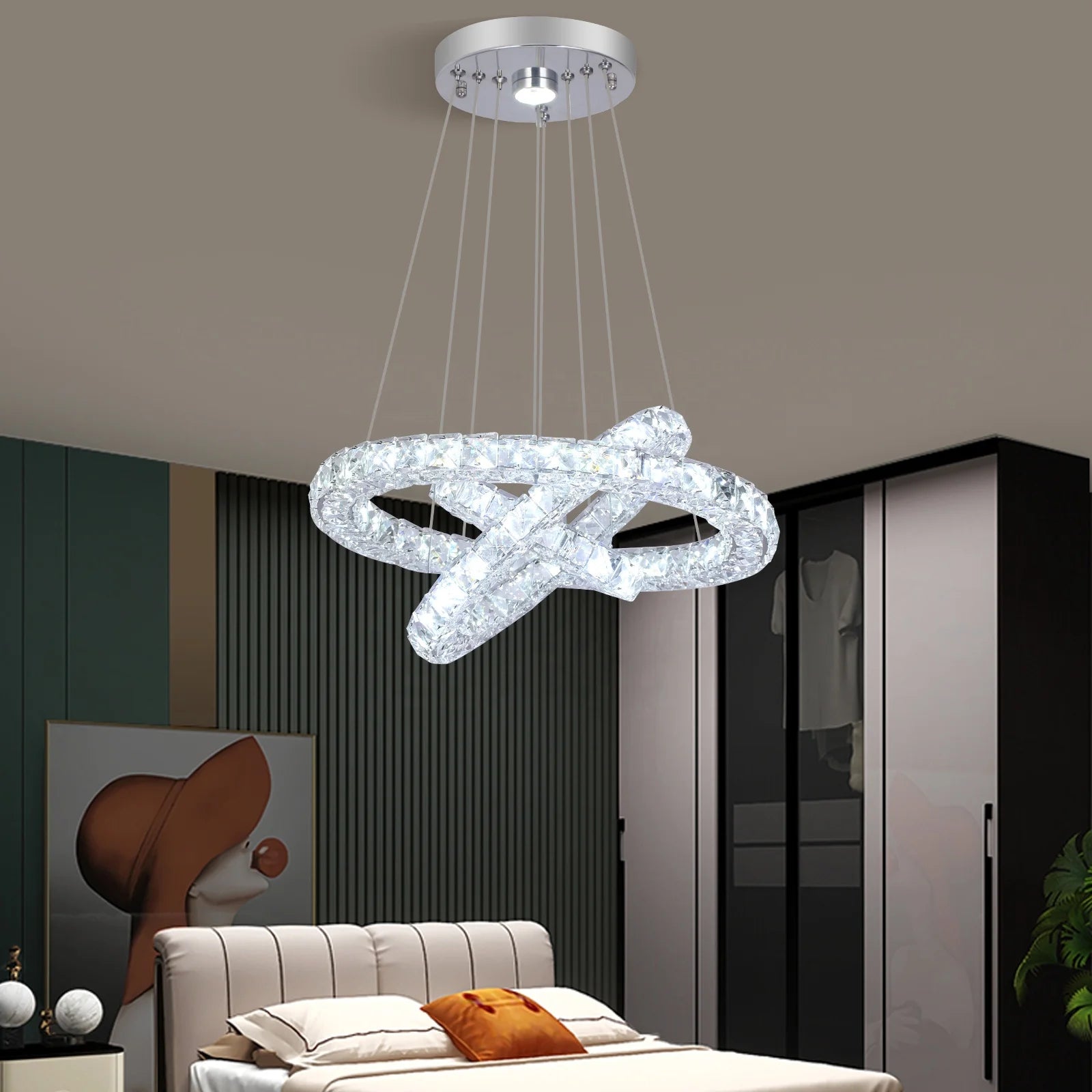 Changeable White Warm 3 Sides Crystal Halo Chandelier