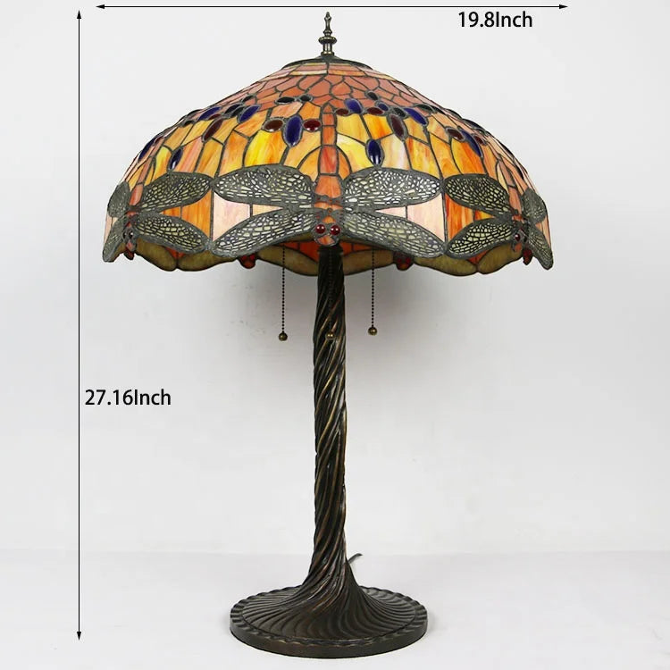 Dragonfly Tiffany Style Stained Glass Table Lamp Night