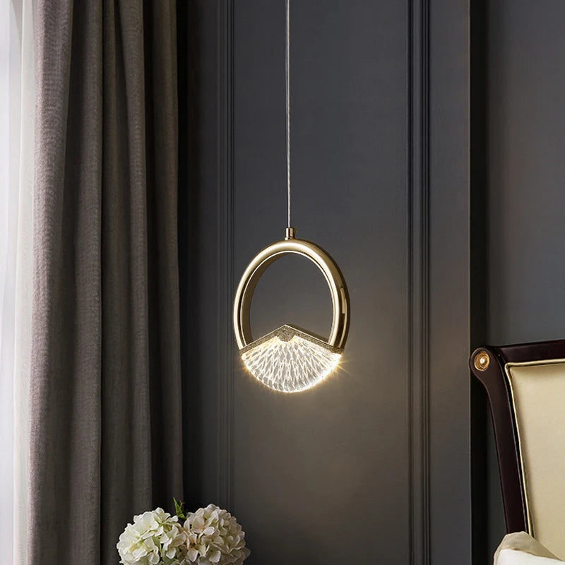 Postmodern Luxury Gold Ring Acrylic Led Pendant Lights for Kitchen