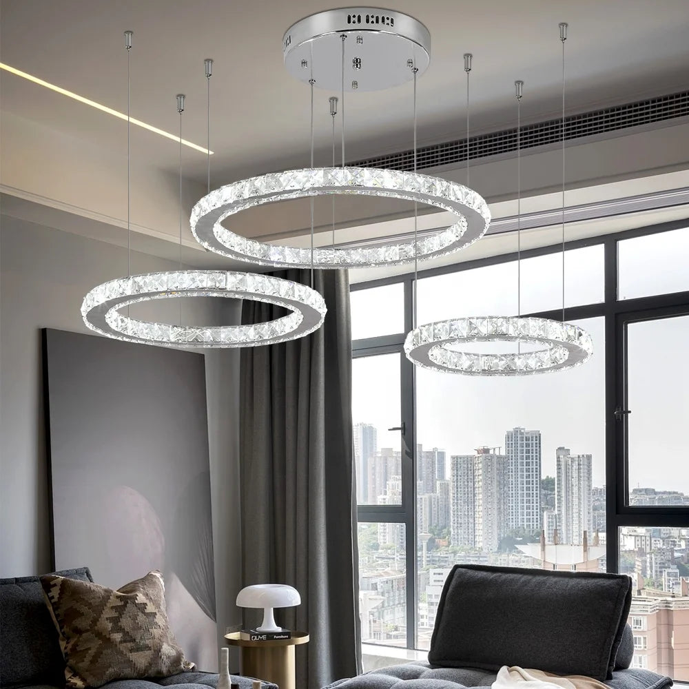 Modern Crystal Chandeliers 3 Rings LED Ceiling Lighting Fixture for