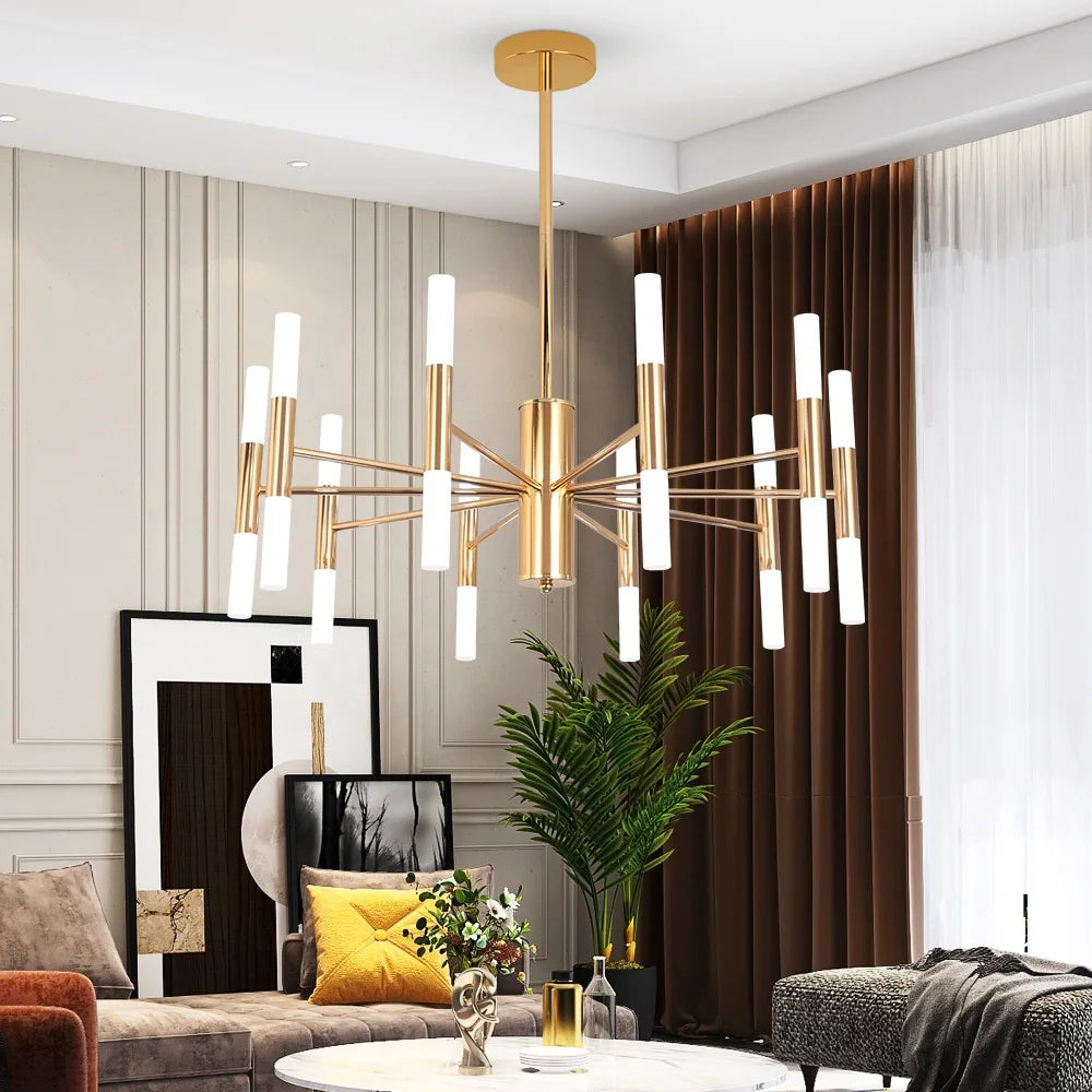 Gold 20 Tube Industrial Iron Art Pendant Light For