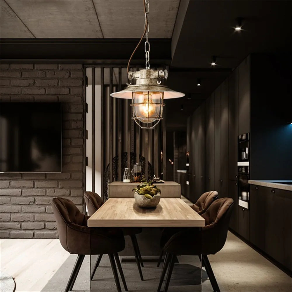 American Industrial LED Pendant Light Retro Explosion-proof Iron Glass