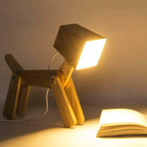 Modern Cute Dog Adjustable Wooden Dimmable Bedside Desk Lamp Touch