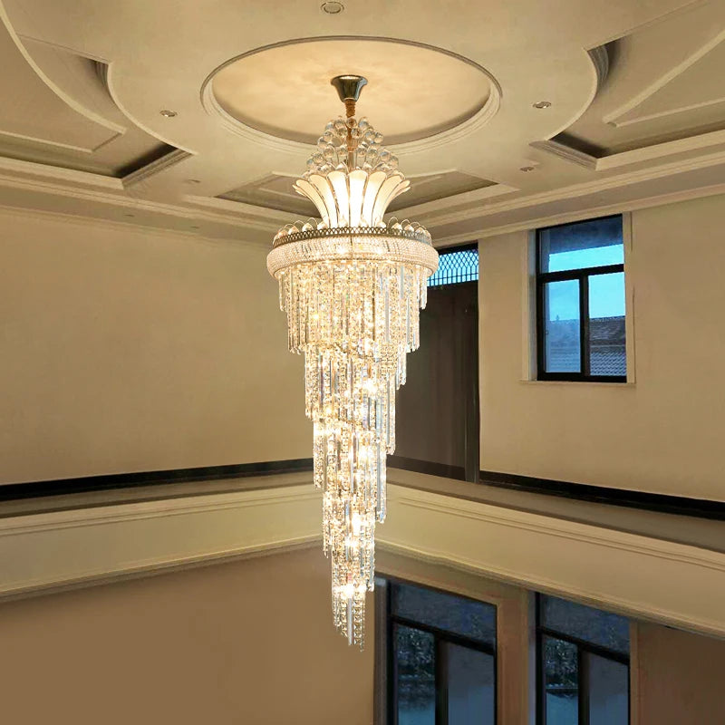 Spiral Design Large Crystal Chandelier Gold Chrome Hall Chandeliers