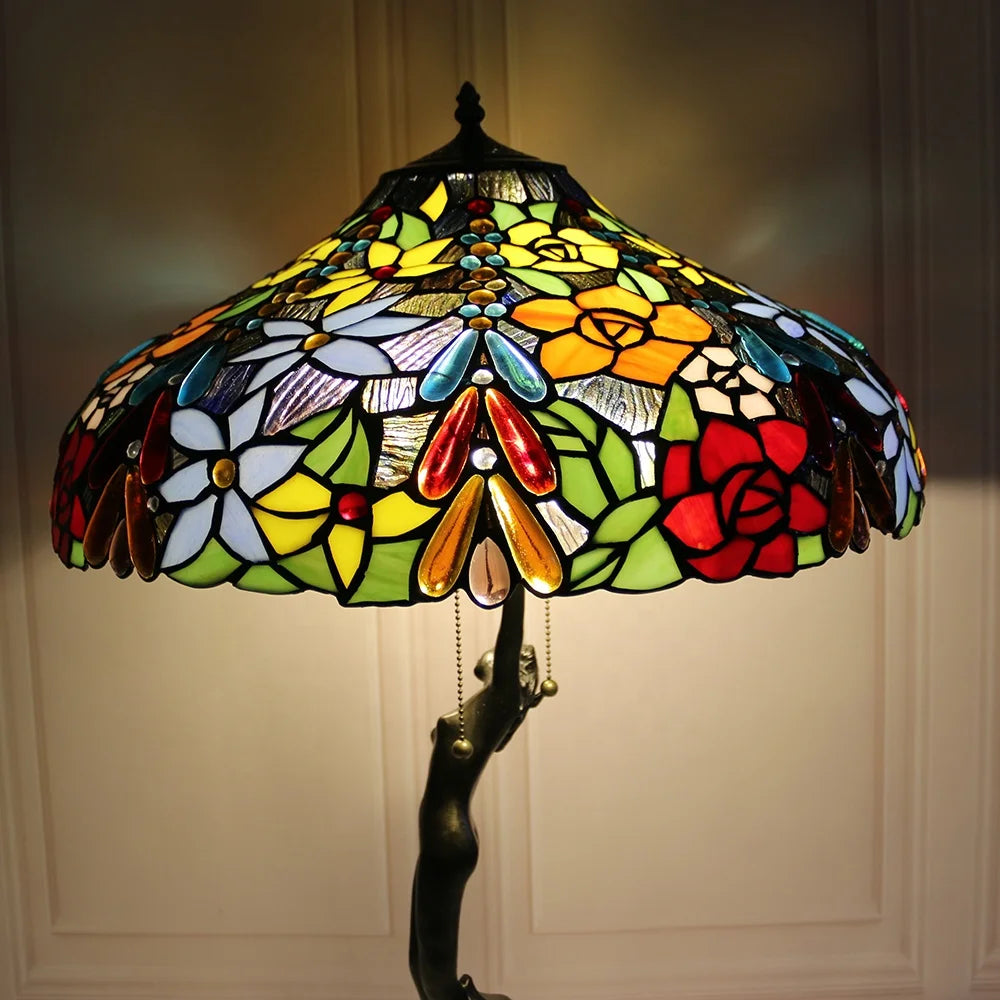 Tiffany Style Stained Glass Table Lamp With Copper Design