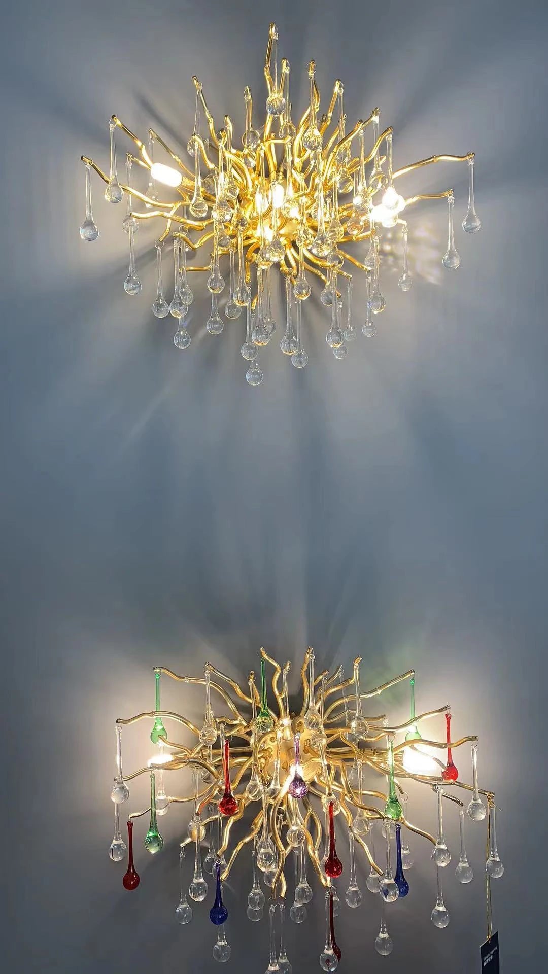 American light luxury gold crystal water droplet branch wall lamp for