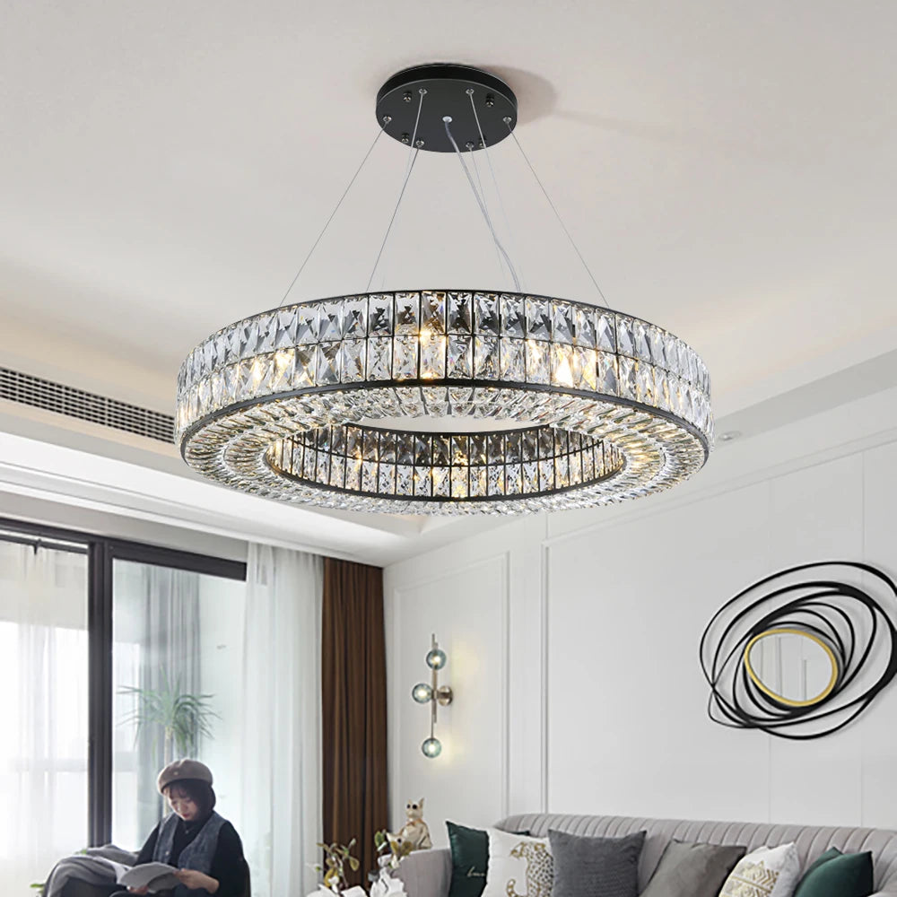 Round led crystal chandelier modern living room decor luxury