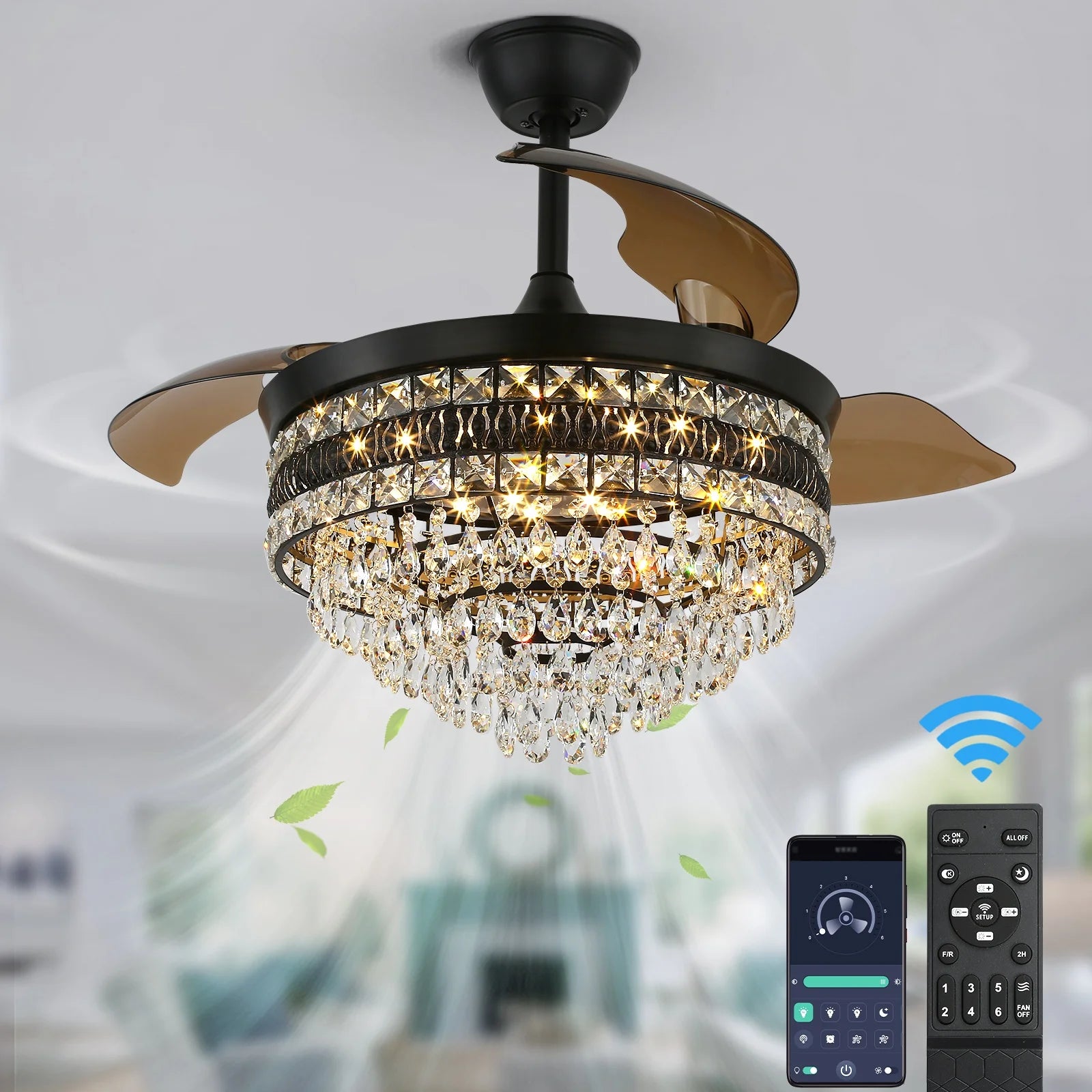 42 Inch 30W DC 60W Chandelier LED Fandelier BLDC