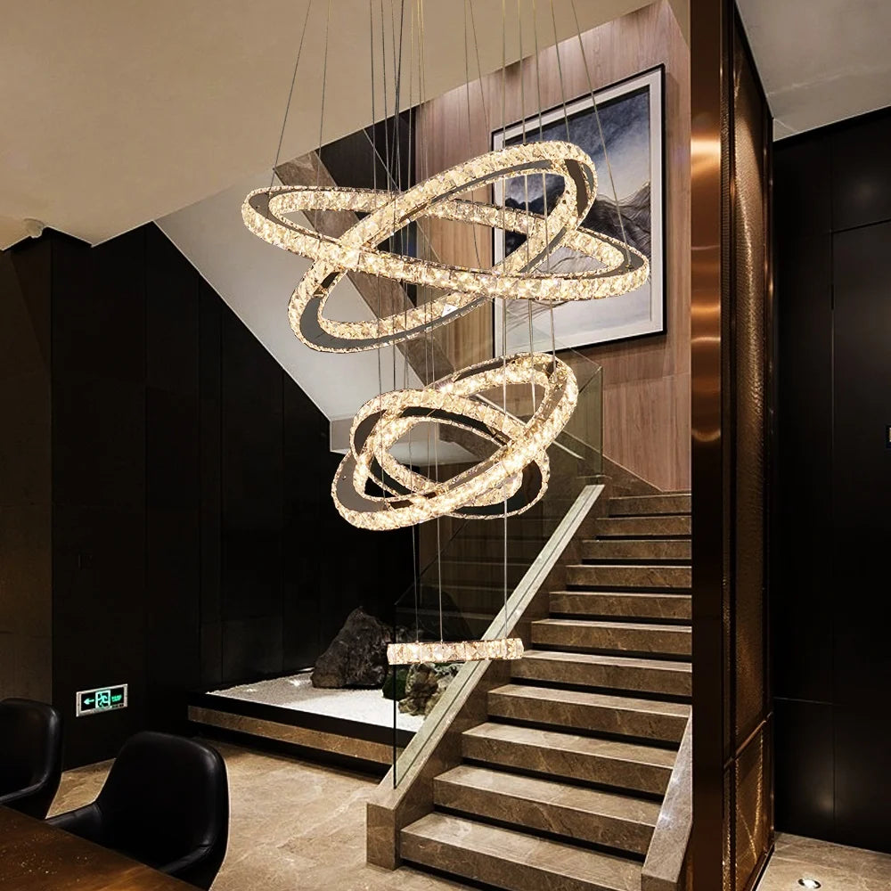 188W Modern Long Staircase Crystal Chandeliers For