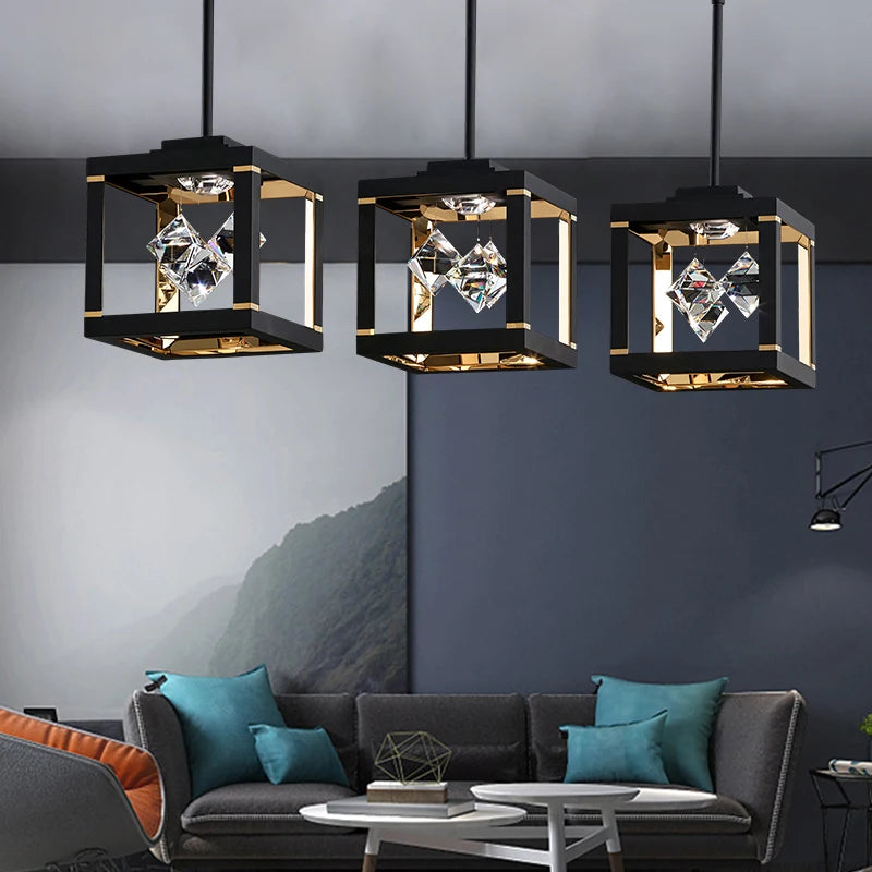 Modern minimalist black dining room chandelier stainless steel luxury
