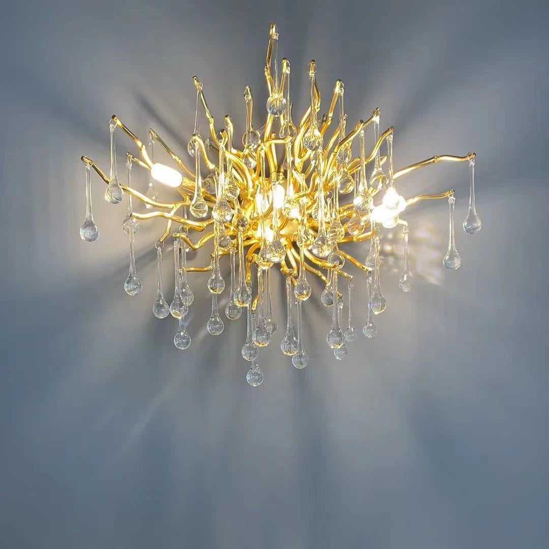 American light luxury gold crystal water droplet branch wall lamp for