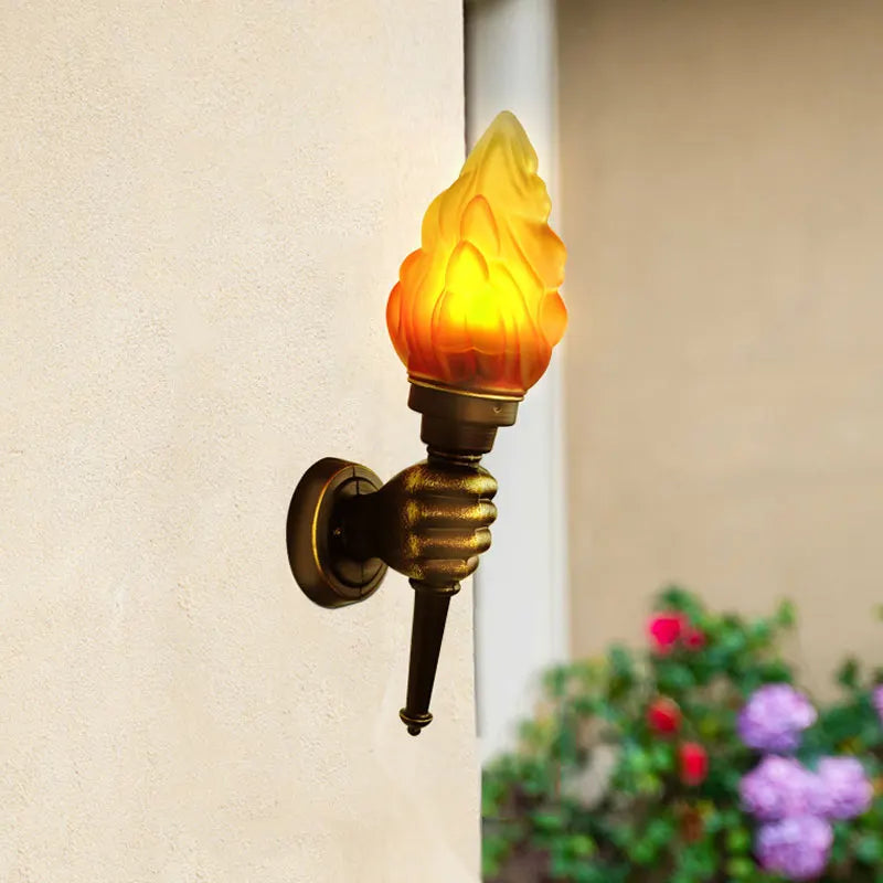 Vintage Torch Hand Wall Lamp Outdoor Light Garden Yard Living Room