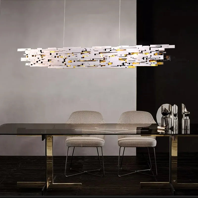 Postmodern Luxury LED Chandelier Dining Room Island Chrome Long
