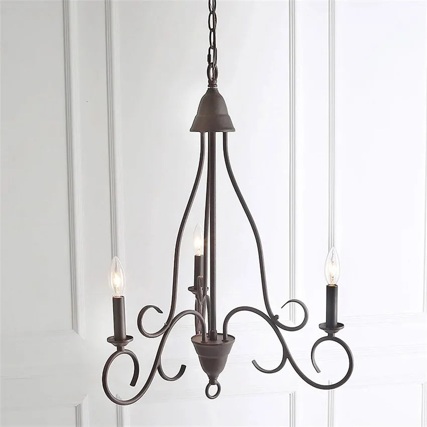American Retro Chandelier 3/6 Heads Wrought Iron Candle Light Vintage
