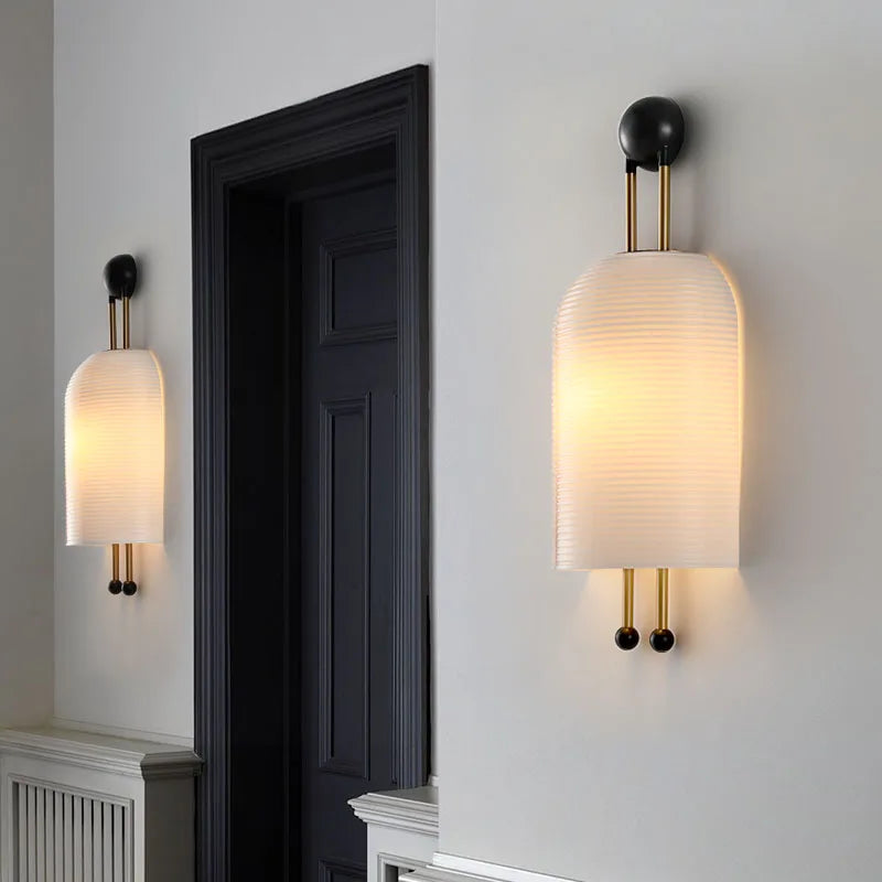 Lantern Sconce simple retro wall lamp glass white Nordic designer