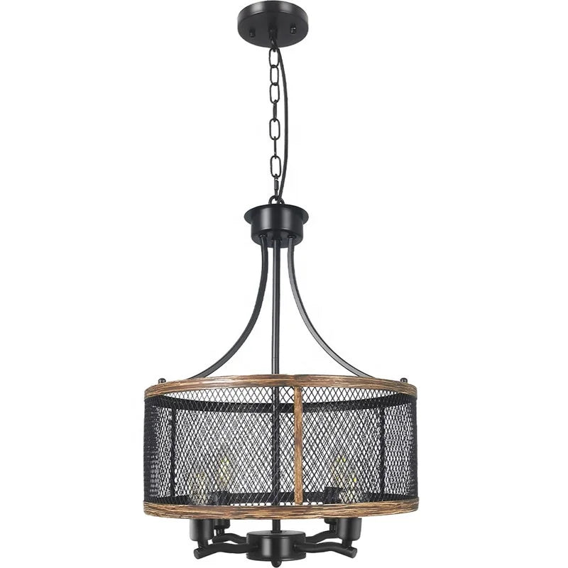 Modern Industrial Farmhouse Wood Grain Pendant Lamp American Retro E14