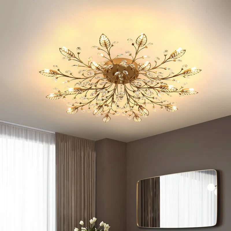 Modern LED Chandelier Lighting Decorative Flower Design Iron Crystal