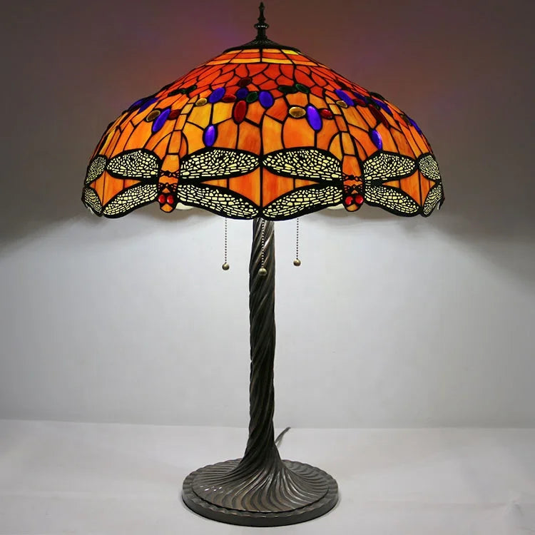 Dragonfly Tiffany Style Stained Glass Table Lamp Night