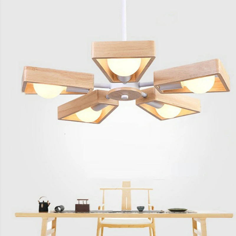 3/5/6/8 Lights E27 Windmill Wooden Chandelier Lighting For Living Room