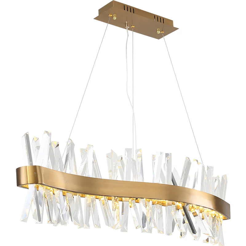 Modern Home Decor Iron Art K9 Crystal Pendant Lamp Luxury Gold LED