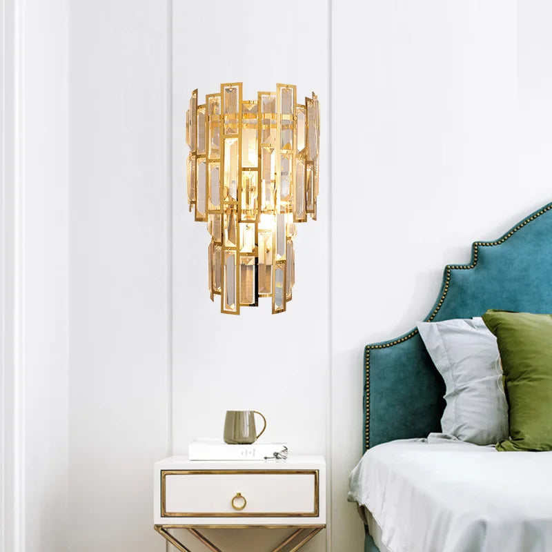 Luxury Gold Wall Lamp Modern Crystal Living Room Bedside Stainless